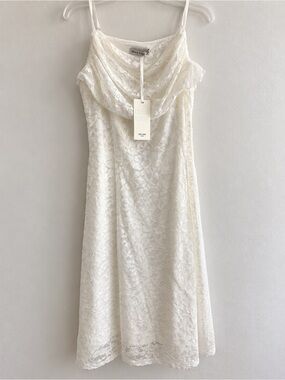 Grace Karin Ivory Lace Midi Slip Dress with Cowl Neck